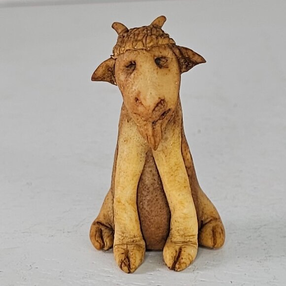 Vintage Whimsical Handmade Clay Goat Figurine Sitting - Picture 8 of 8